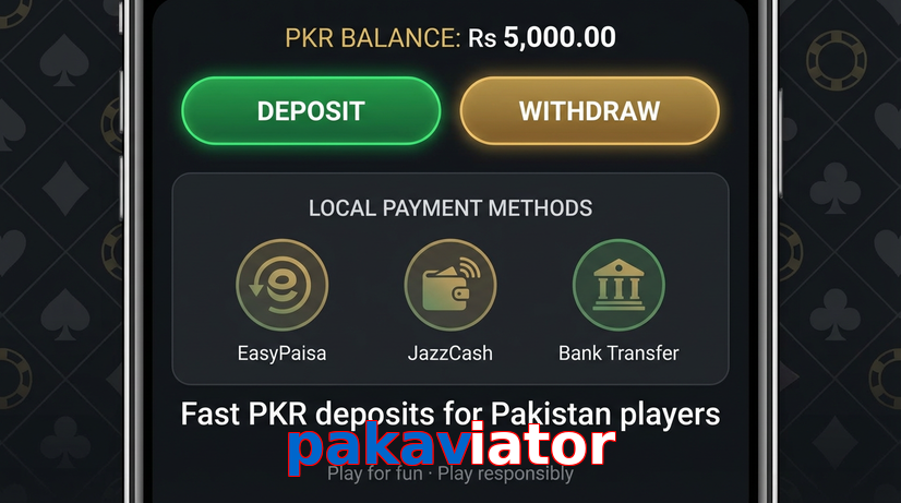 Deposit and withdrawal screen with PKR methods